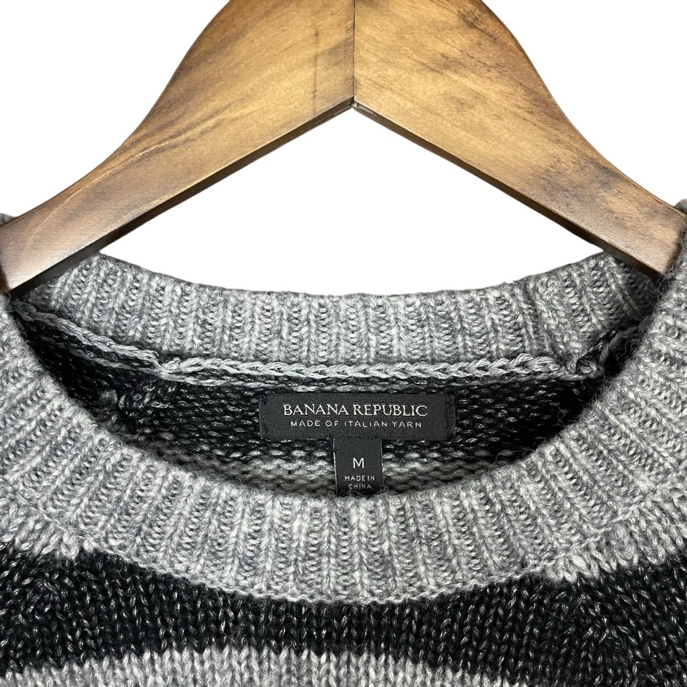 Banana Republic | Crew Neck Stripe Wool Blend Sweater Braided Cable Knit Chunky - Picture 8 of 8